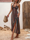 Amazon  spring/summer striped print maxi slip dress women's chiffon fashion sexy painted