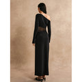 Real shot of export women's pure color oblique shoulder long sleeveslacepatchworkelegancelongdress