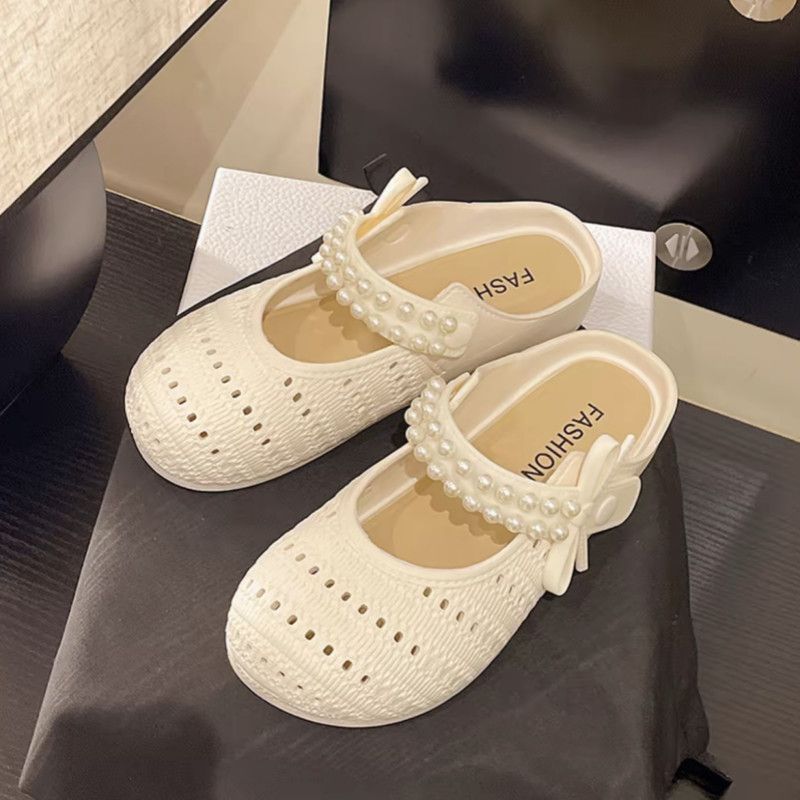 Can't shake off cut outsummer pearl toe slippers knittingfashion half slippers lazy one-leg flat toe shoes