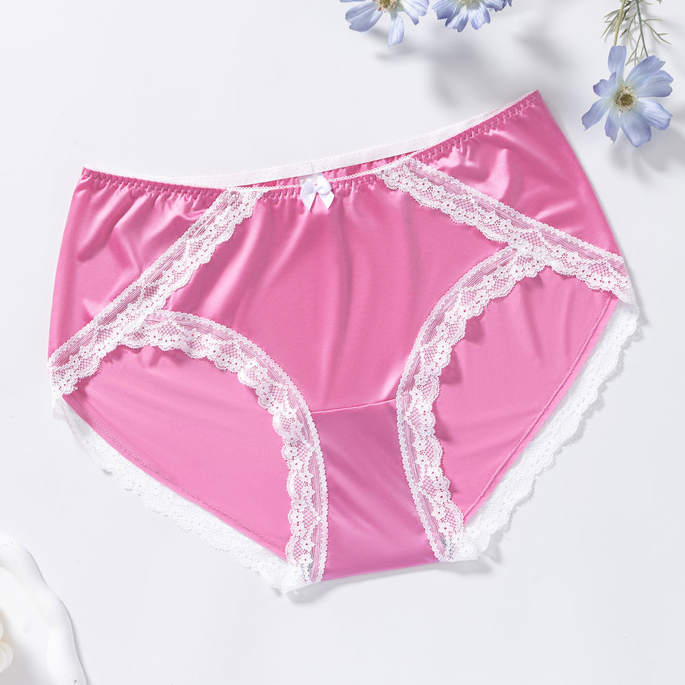 European and american hot-selling satin sexy lace plus size panties women's bow french comfort  women's underwear