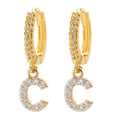 European and american gold-plated micro-paved zircon 26-letter initial pendant earrings - fashionable, unique, high-end, and chic hoop earrings with tassel detail