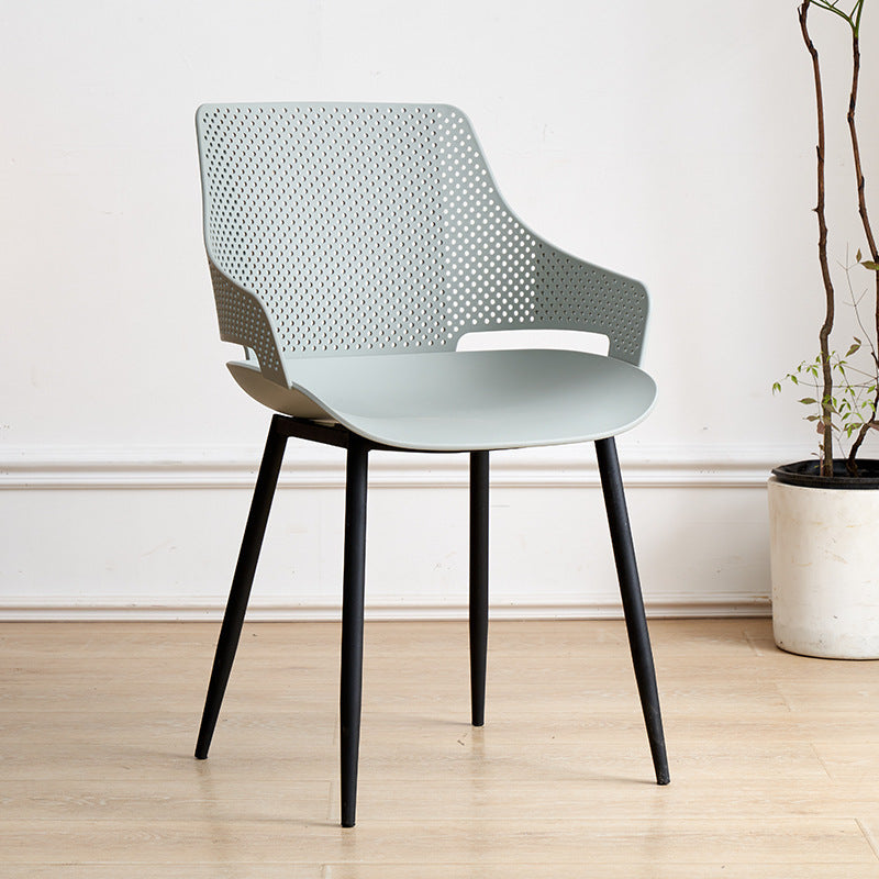 Nordic style iron and plastic backrest dining chair - suitable for dining room, outdoor, bedroom vanity, library, and casual seating
