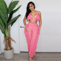Source factory  summer new european and american style sexy tassel knit pant set