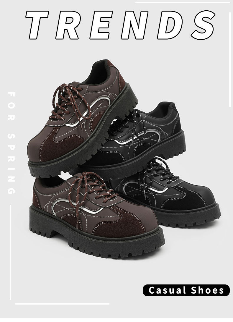 British style retro derby shoes for men to increase height patchworkcasual leather shoes classy sense punk fashionthick sole big toe shoes trendy
