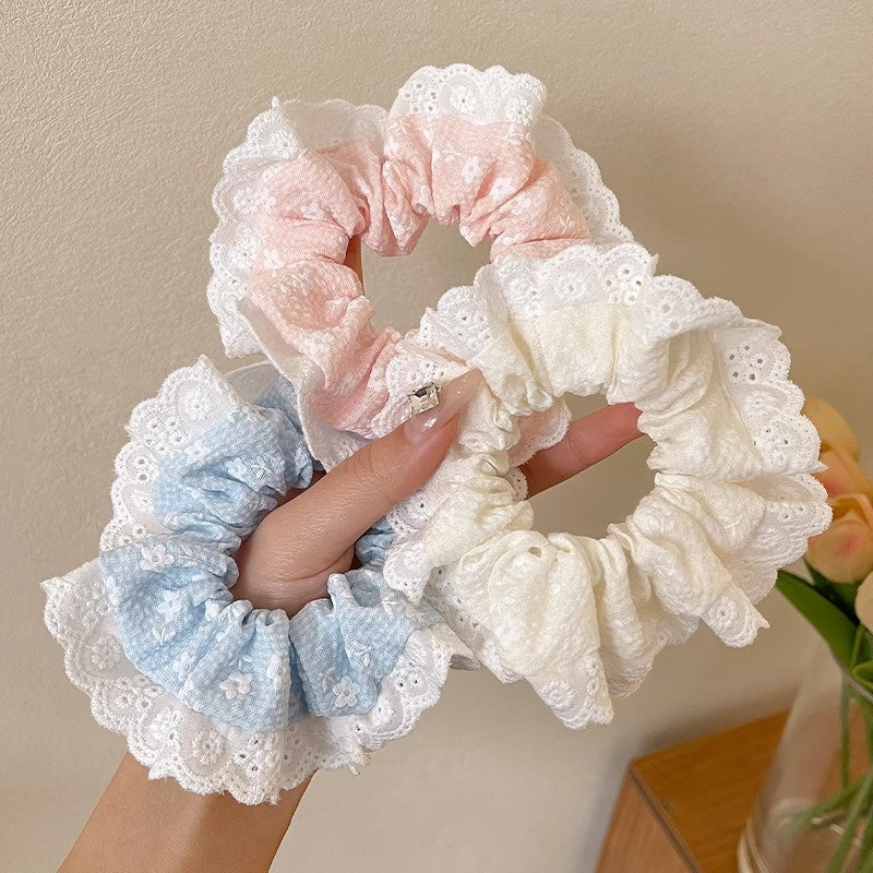 Small fresh blue and white polka dot large intestine hair tie for women korean style lazy style hair tie high-end low ponytail hair tie