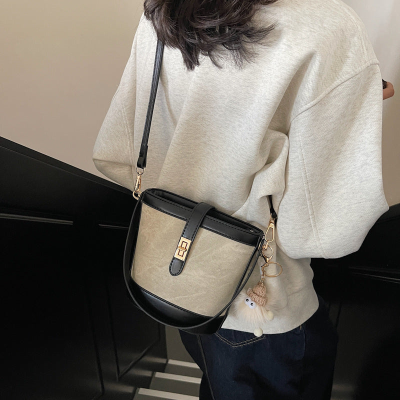 ins texture handbag women's 2025 new fashion small bag retro bucket bag shoulder bag messenger bag