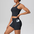 New arrival: cross-border brushed solid color breathable tank top & pocket shorts yoga set - two-piece activewear for running and fitness