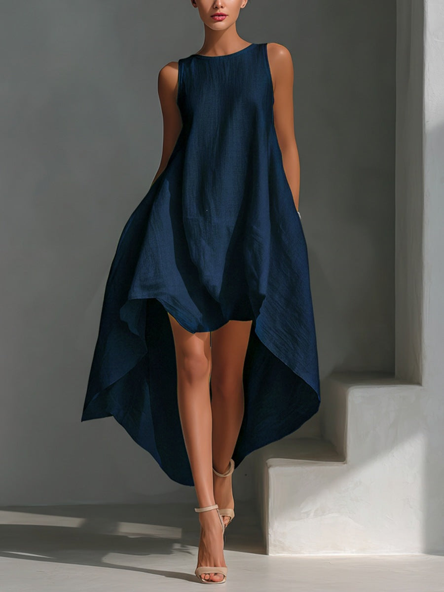 spring cotton linen asymmetrical sleeveless sundress for women - perfect for european and american  independent stores & vacation getaways