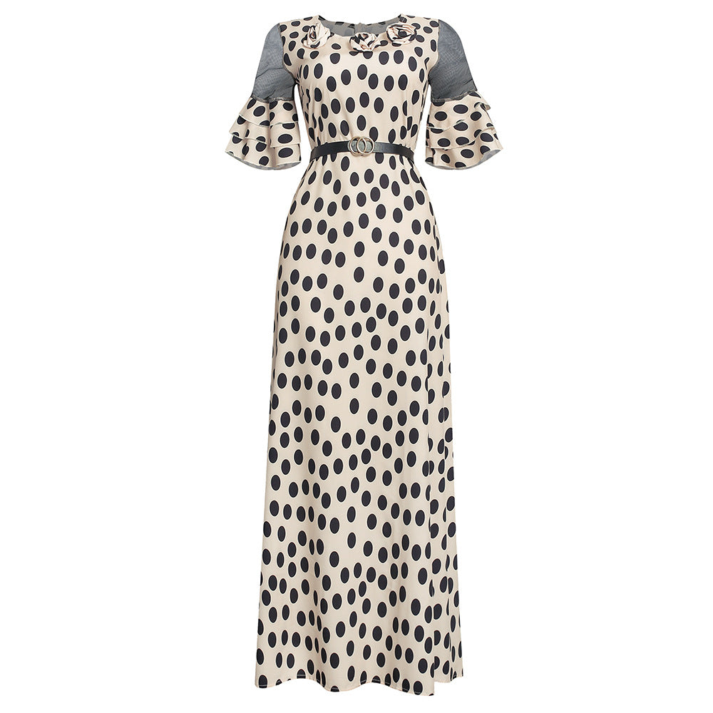 sourcing:  &  - african plus size women's slimming long a-line dress with polka dot lace detail
