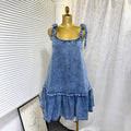 Export cross-border fashionins hot-selling summernew arrivalfashionpatchwork suspender strap a-line denim dress short skirt