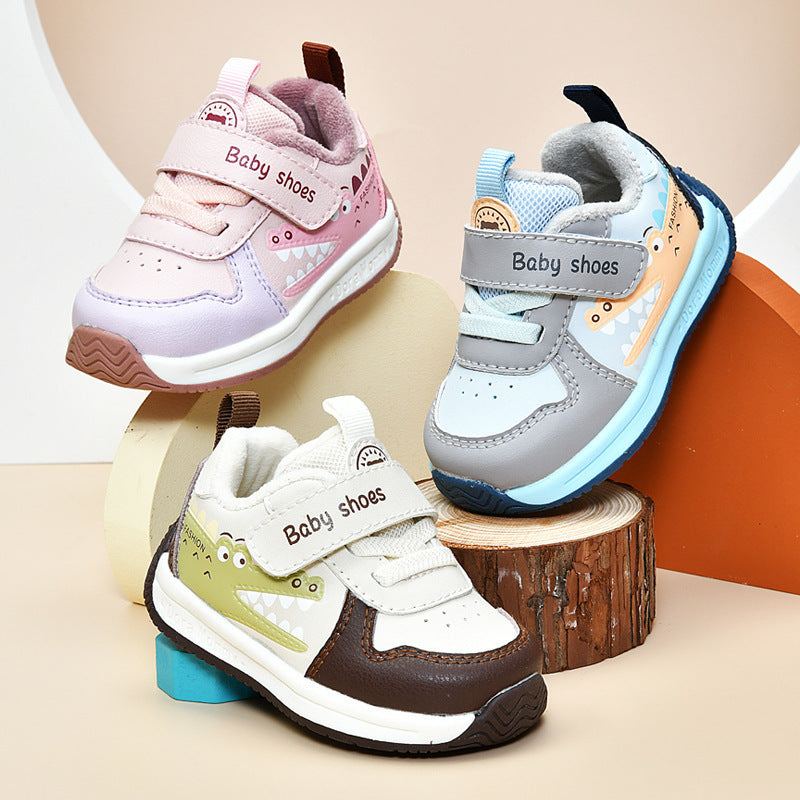 Toddler shoes for baby boys 0-1-3 years old, autumn/winter infant and toddler shoes for baby girls, soft sole functional fleece-lined thickened cotton shoes