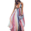 cross-border  chiffon digital print rainbow gradient iridescent maxi dress - fitted waist summer gown