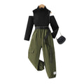 girl's knitted top two-piece set, green cargo wide-leg pants with elasticated cuffs, and a belt – a stylish and cool outfit for kids