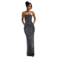 C7187 cross-border   fashion women's dress - sparkling rhinestone sexy backless slit party dress - new arrival