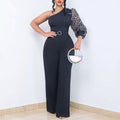 D405p with belt independent station foreign trade women's clothing slanted shoulder sexy waist elegant wide leg large size european and american jumpsuit