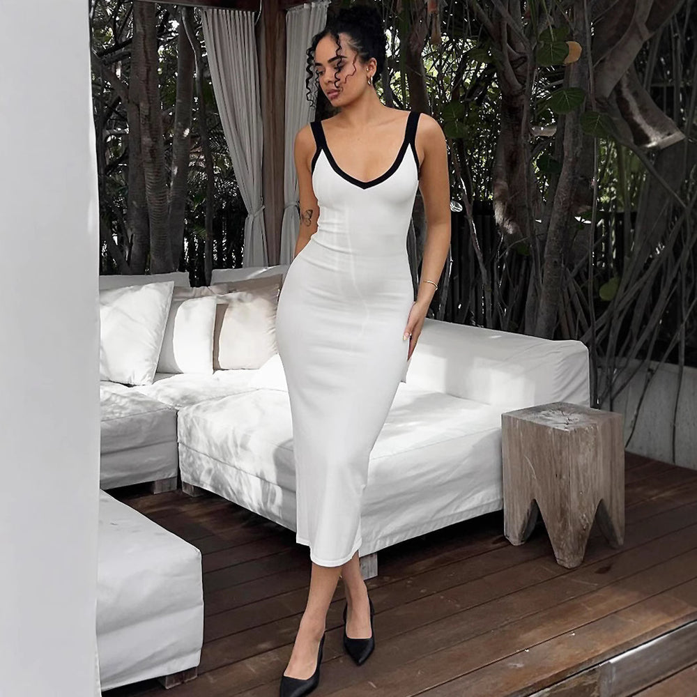 European and american style women's clothing - hot selling new color block backless bodycon cami dress for women on  cross-border