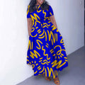 D3375 european and american  cross-border african loose printed large size strap mid-length large swing dress women's clothing