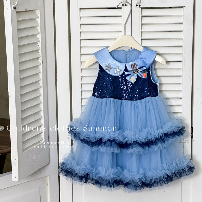 Girls' sleeveless summer dress  - birthday party princess dress, trendy lace cake skirt