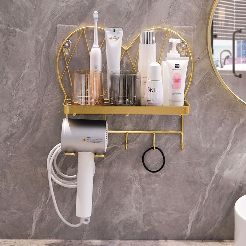 Bathroom decorative shelf wall mount - toilet paper, hair dryer, and cosmetic organizer for vanity - no drilling required