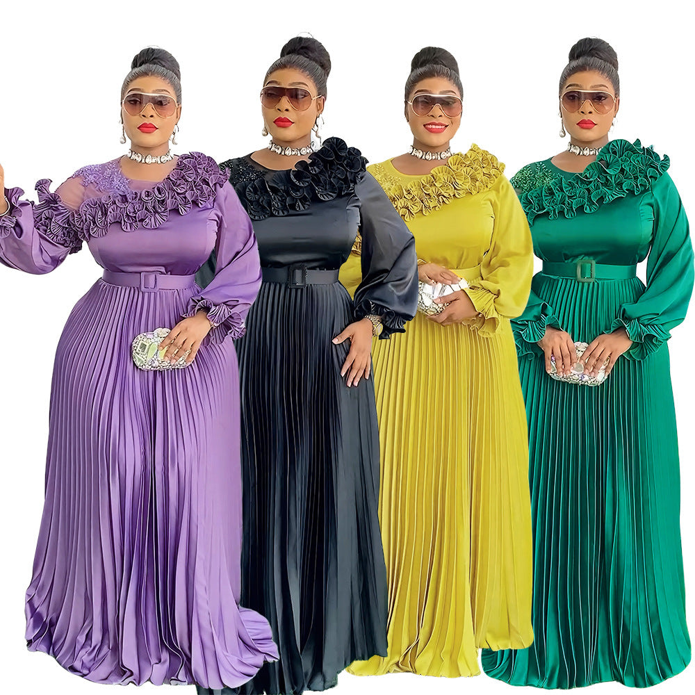 fashionfashionelegantlong sleevesdress african export plus size women's pleated skirt