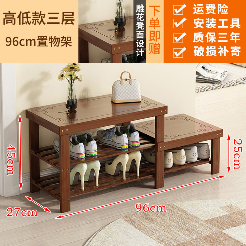 Solid wood shoe rack bench for entryway, shoe changing stool, household shoe cabinet with integrated bench seat for home use