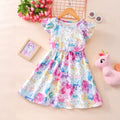 Festive kids' flutter sleeve dinosaur heart print dress