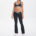 New arrival cross-border double-sided brushed contrast color tight breathable cross wide-leg yoga suit sports running fitness women