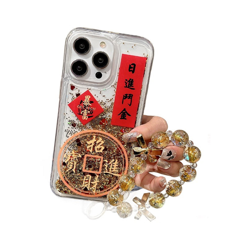 Gold foil quicksand iphone 16 pro case - attract wealth & treasure - apple 11 transparent protective cover - apple 17