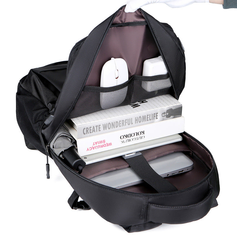 Spring new model, men's solid color Oxford cloth large-capacity bag, computer bag, business travel USB charging backpack.