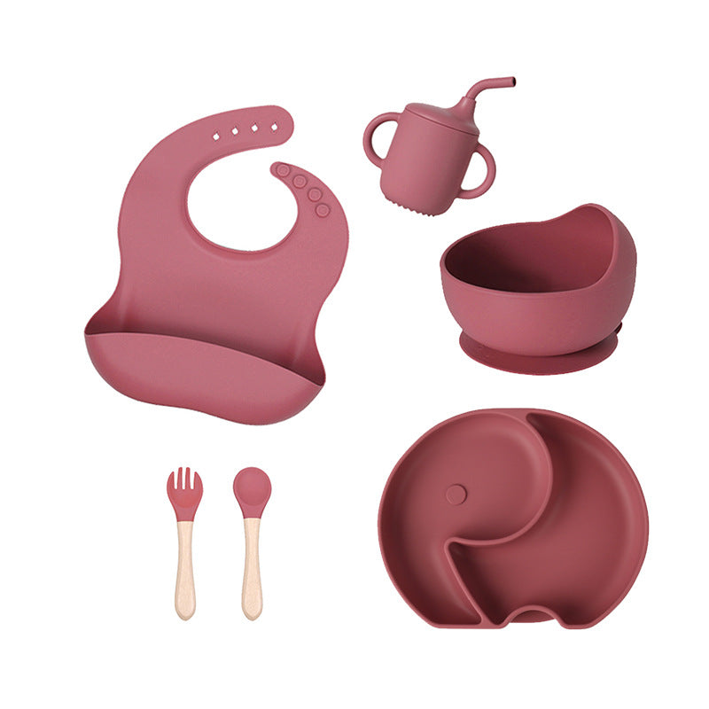 Factory customized LFGB silicone children's tableware 6-piece set, infant food grade beech silicone feeding tableware