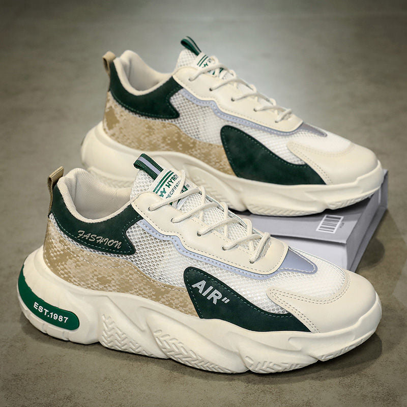 Men's winter 2025 new mesh hollow-out breathable anti-odor height-increasing versatile hong kong style chunky sole dad sneakers - trendy ins style