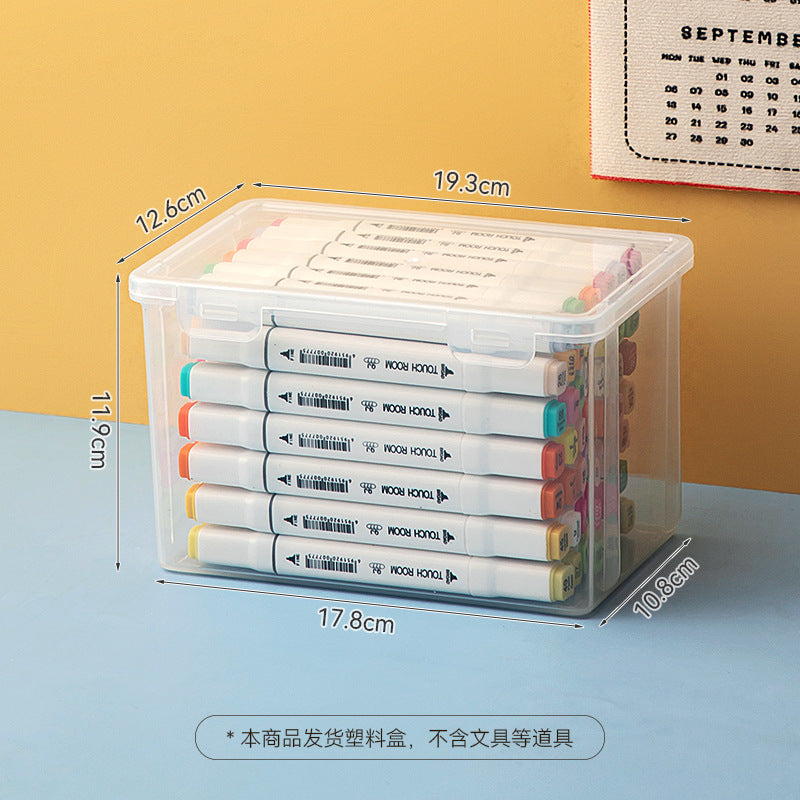 Desktop marker storage box with lid Transparent desk Stationery storage box Rectangle flip plastic pencil case
