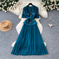 Elegant red lace short-sleeve patchwork dress - women's summer high-end commute style with pleated skirt