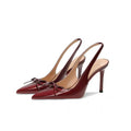 Nude high heels for women 2026 summer new arrival open back pointed toe stiletto shallow elegantflats red bottom bows sandals