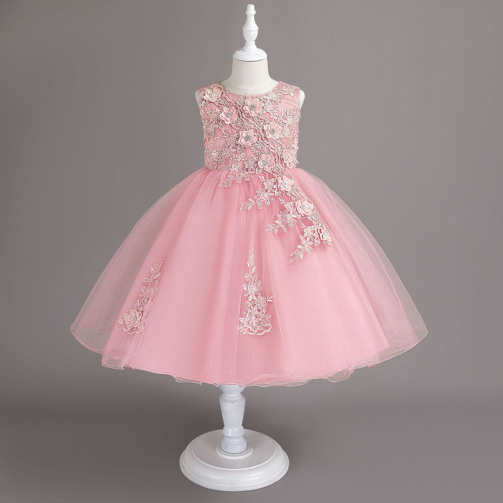 New arrival: export-quality wedding dress, children's formal gown, floral appliqué princess dress, little girl's piano recital dress, kids' dress