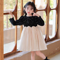 Girls' hepburn-style dress, fleece-lined, baby's birthday dress, stylish sequin patchwork, cross-border children's princess dress, in stock