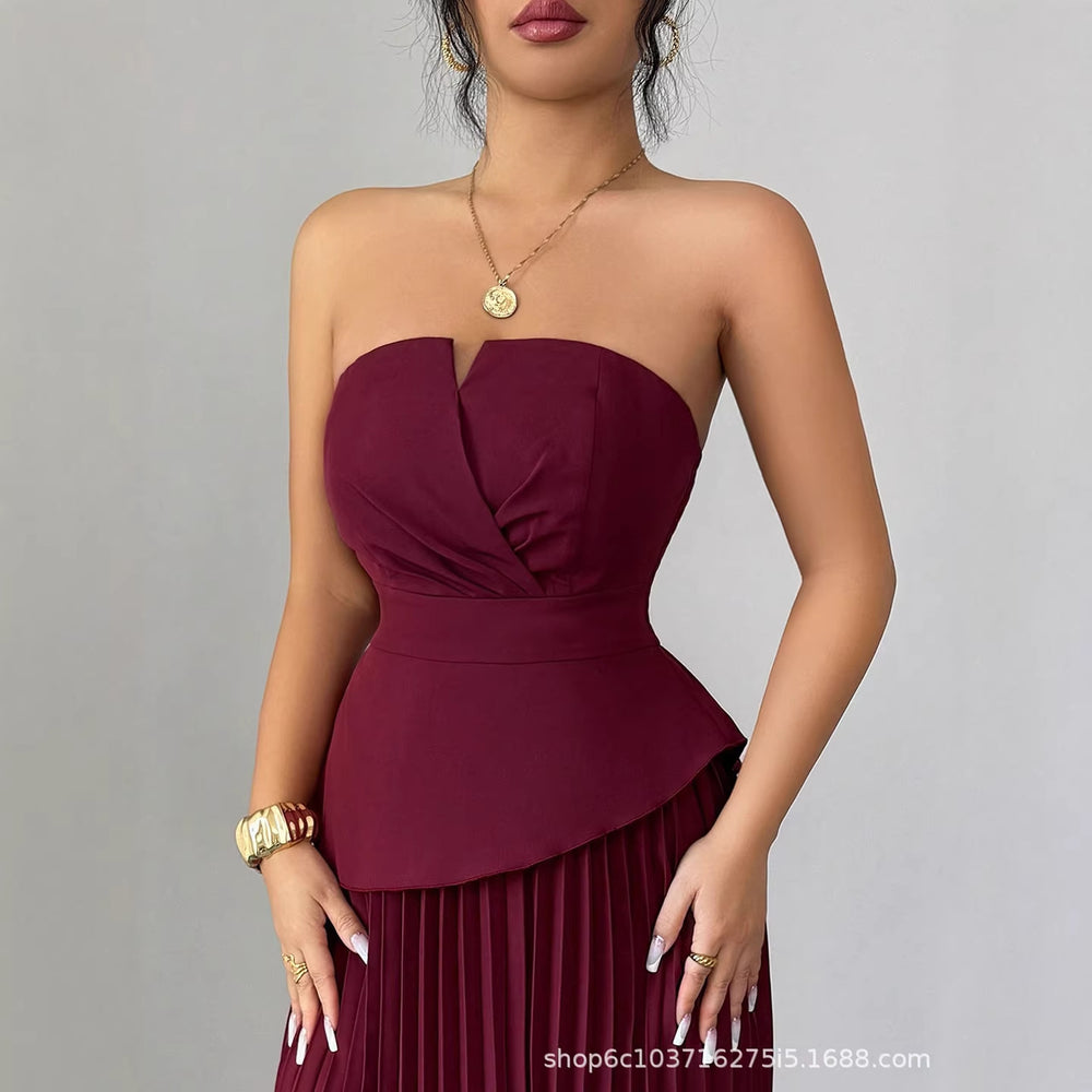 European and american cross-border women's  new bandeau maxi dress