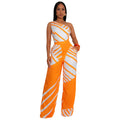 C7371 cross-border   fashion women's summer casual textured one-shoulder striped jumpsuit