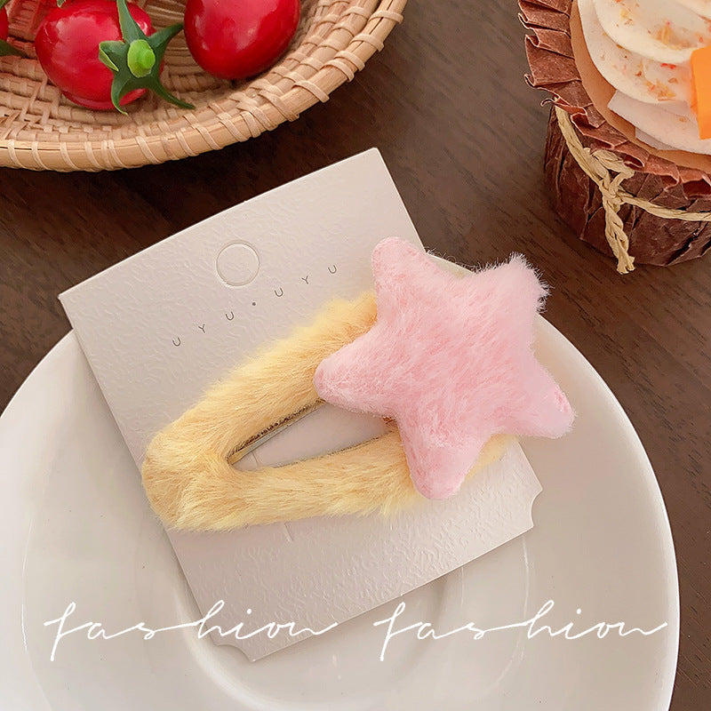 Star plush hair clip - large bb clip for women's side bangs and flyaways - cute kids' hair accessories - autumn/winter sweet style