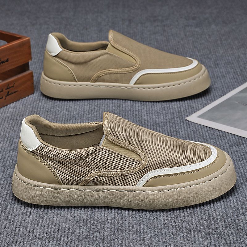 Old beijing cloth shoes men's winter breathable driving shoes lightweight lazy slip-on men's shoes trendy ultra-light canvas sneakers