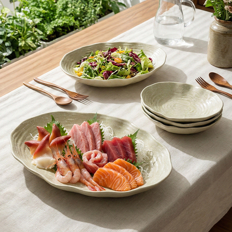 Japanese-style pasta plate, household salad plate, high-end restaurant ceramic tableware, retro straw hat bowl, light luxury western food plate