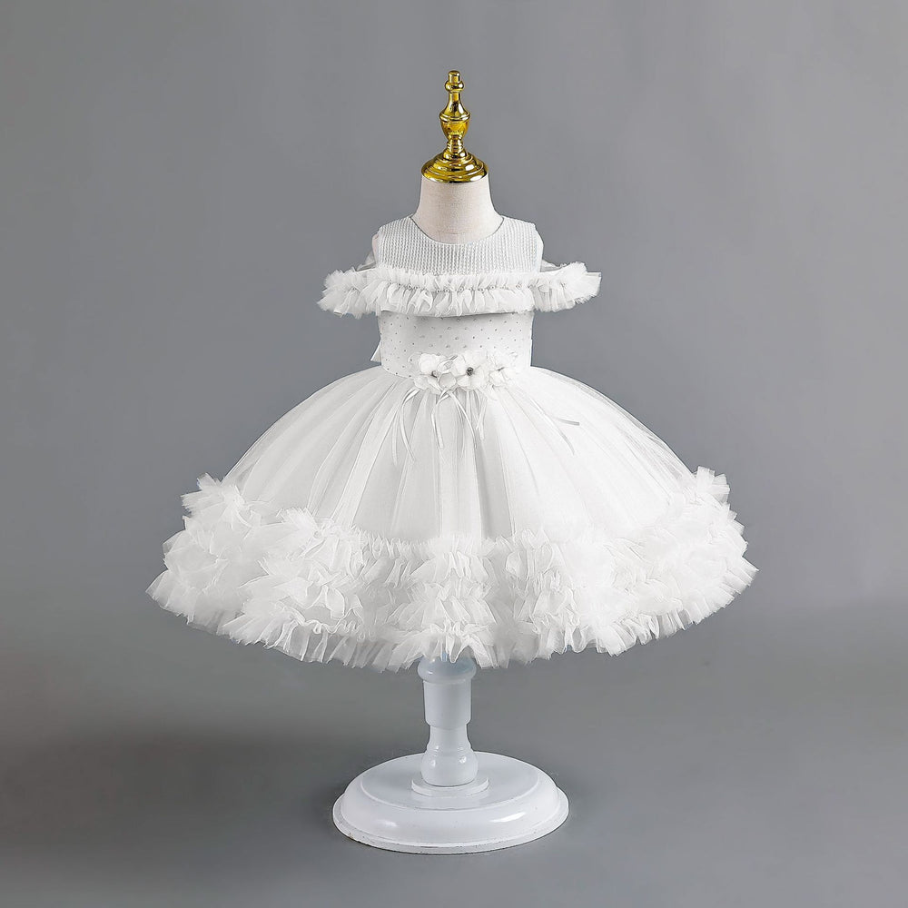 Ready-to-ship new children's formal dress - off-the-shoulder tulle princess dress for baby girls' first birthday