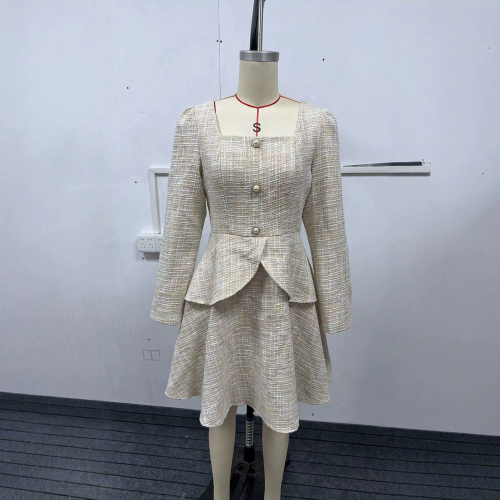 fall/winter women's fashion: european & american style - elegant plaid blazer & high-waisted dress set
