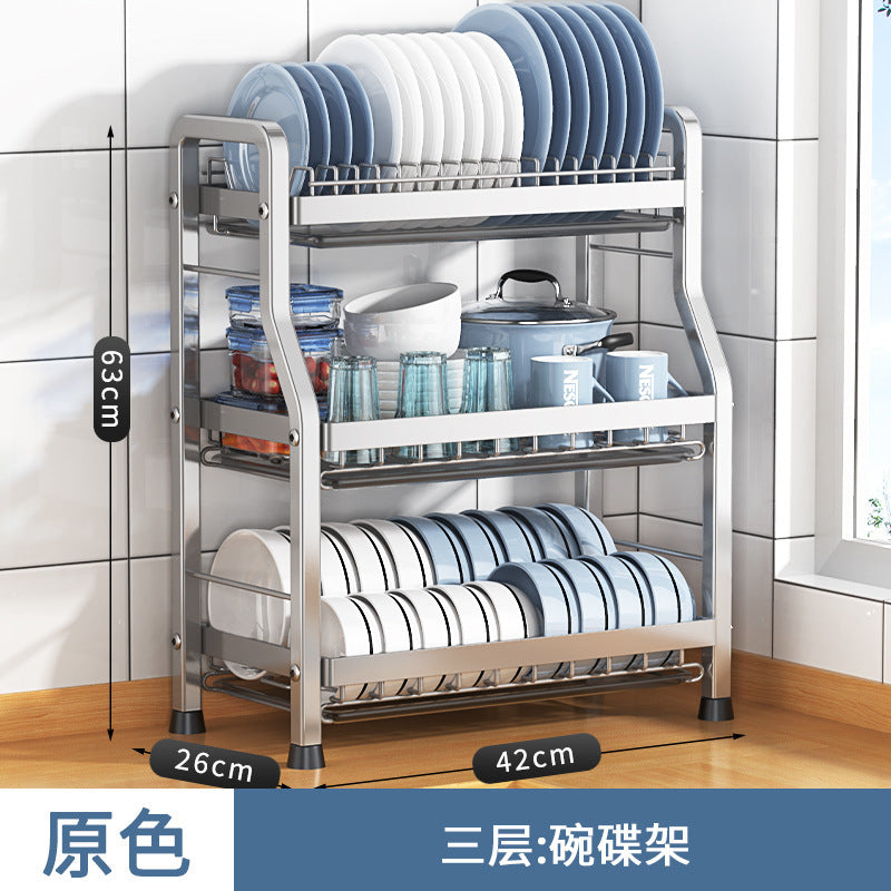 Storage Kitchen Dish Rack Household Dishware Dish Bowl Integrated Storage Rack Countertop Multifunctional Stainless Steel Drain Rack