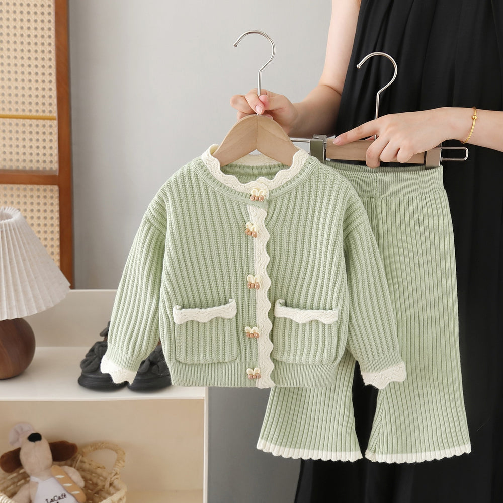 Girls' knitted sweater cardigan & pants set - new autumn  collection - two-piece outfit for little girls
