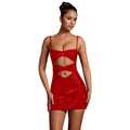 C7209 cross-border   fashion women's sexy suspender mini dress with rhinestone detail and arm covering design