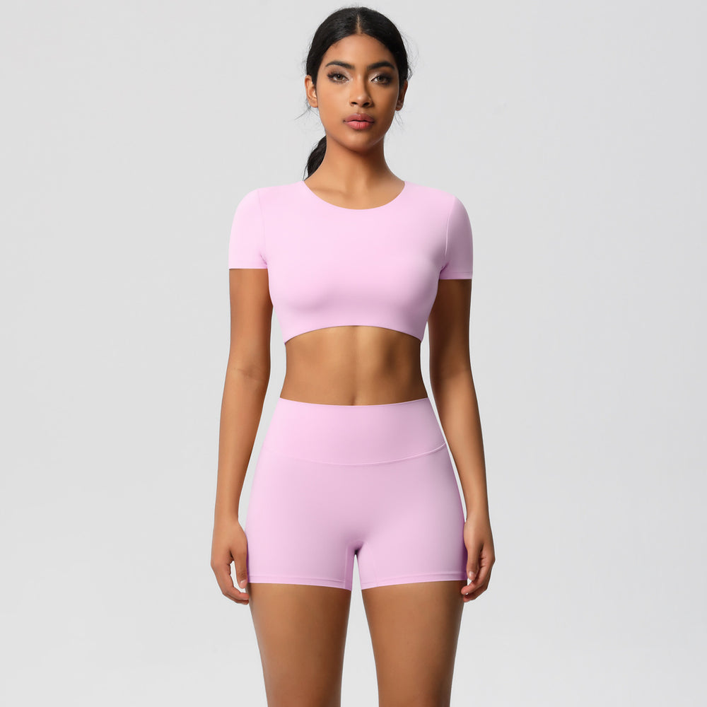 European and american nude feel brushed solid color yoga outfit set - quick-dry, breathable, 8-piece running & fitness activewear set for women