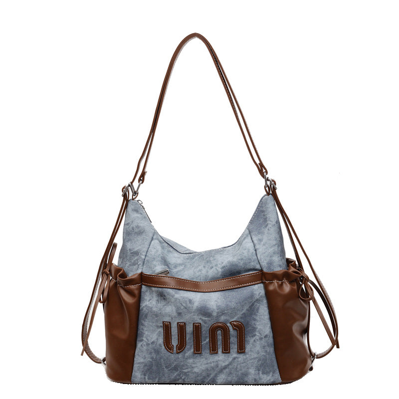 Casual retro large capacity tote bag women's 2025 new single/double shoulder backpack trendy versatile crossbody commuter bag