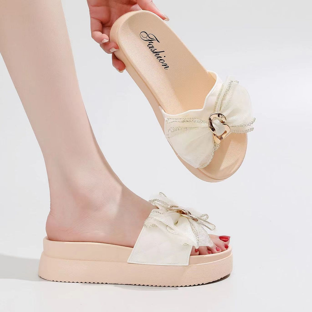 Thick sole bear bows slippers women's summer outwear 2025 new arrival fairy style fashion heightenednon-slip sandals women's slippers