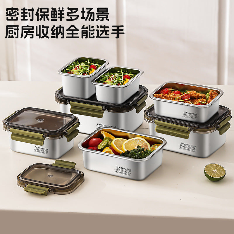 portable 304 stainless steel fruit and vegetable fresh-keeping lunch box large-capacity sealed combination with lid
